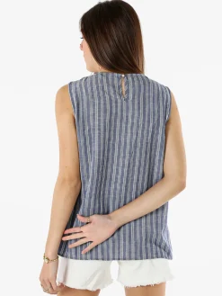 Solada Top donna a righe verticali con scollo tondo - blu