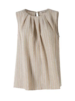 Solada Top donna a righe verticali con scollo tondo - khaki