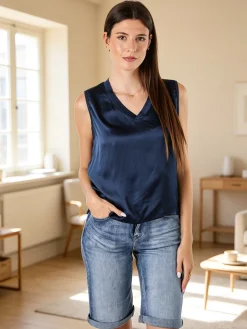 Solada Top donna a spalla larga con scollo a V - blu scuro