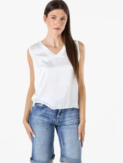 Solada Top donna a spalla larga con scollo a V - bianco
