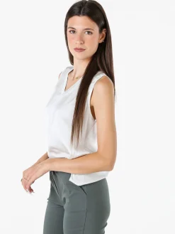 Solada Top donna a spalla larga con scollo a V - perla