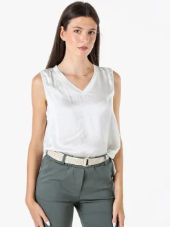 Solada Top donna a spalla larga con scollo a V - perla