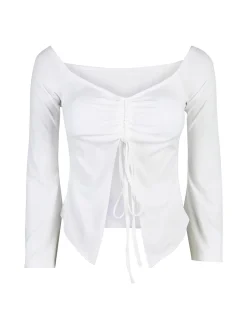 Solada Top donna con maniche lunghe a campana e laccetti - bianco