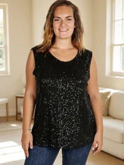 Solada Top donna con paillettes linea curvy - nero
