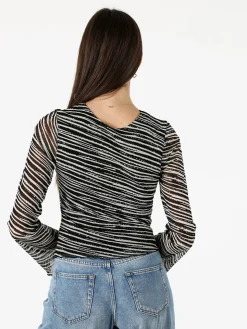 Solada Top donna con scollo a V e maniche lunghe a campana - nero