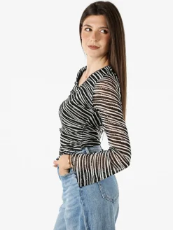 Solada Top donna con scollo a V e maniche lunghe a campana - nero