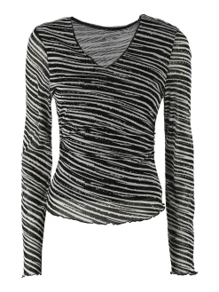 Solada Top donna con scollo a V e maniche lunghe a campana - nero