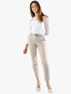 Solada Top donna con scollo e maniche lunghe in pizzo - bianco