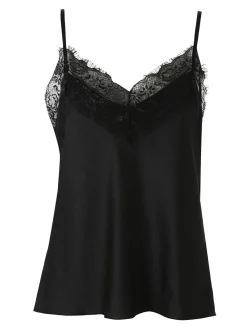 Solada Top donna con spalline sottili e scollo a V con pizzo - nero