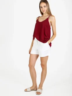 Solada Top donna con spalline sottili e perline dorate - bordeaux