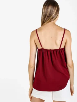 Solada Top donna con spalline sottili e perline dorate - bordeaux