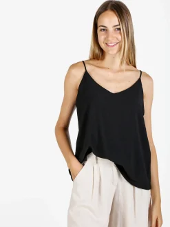 Solada Top donna con spalline sottili e scollo V - nero