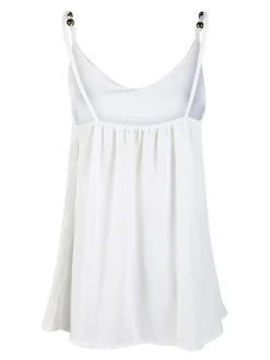 Solada Top donna con spalline sottili e perline dorate - bianco