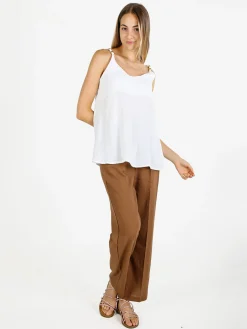 Solada Top donna con spalline sottili e perline dorate - bianco