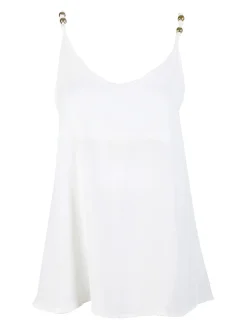 Solada Top donna con spalline sottili e perline dorate - bianco