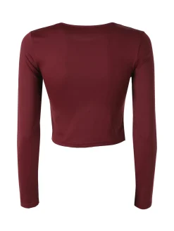 Solada Top donna cropped a maniche lunghe con scollo tondo - bordeaux