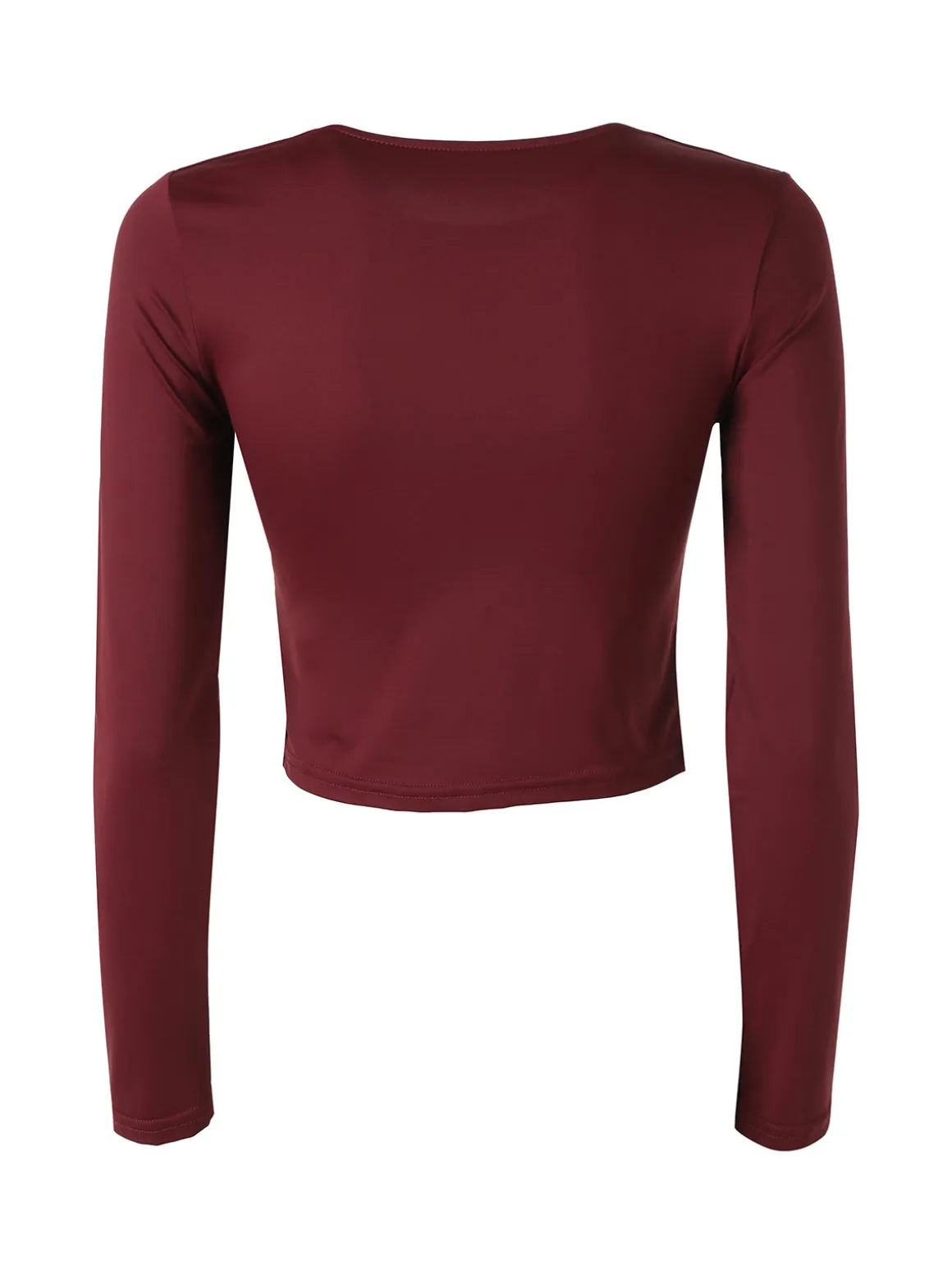 Solada Top donna cropped a maniche lunghe con scollo tondo - bordeaux