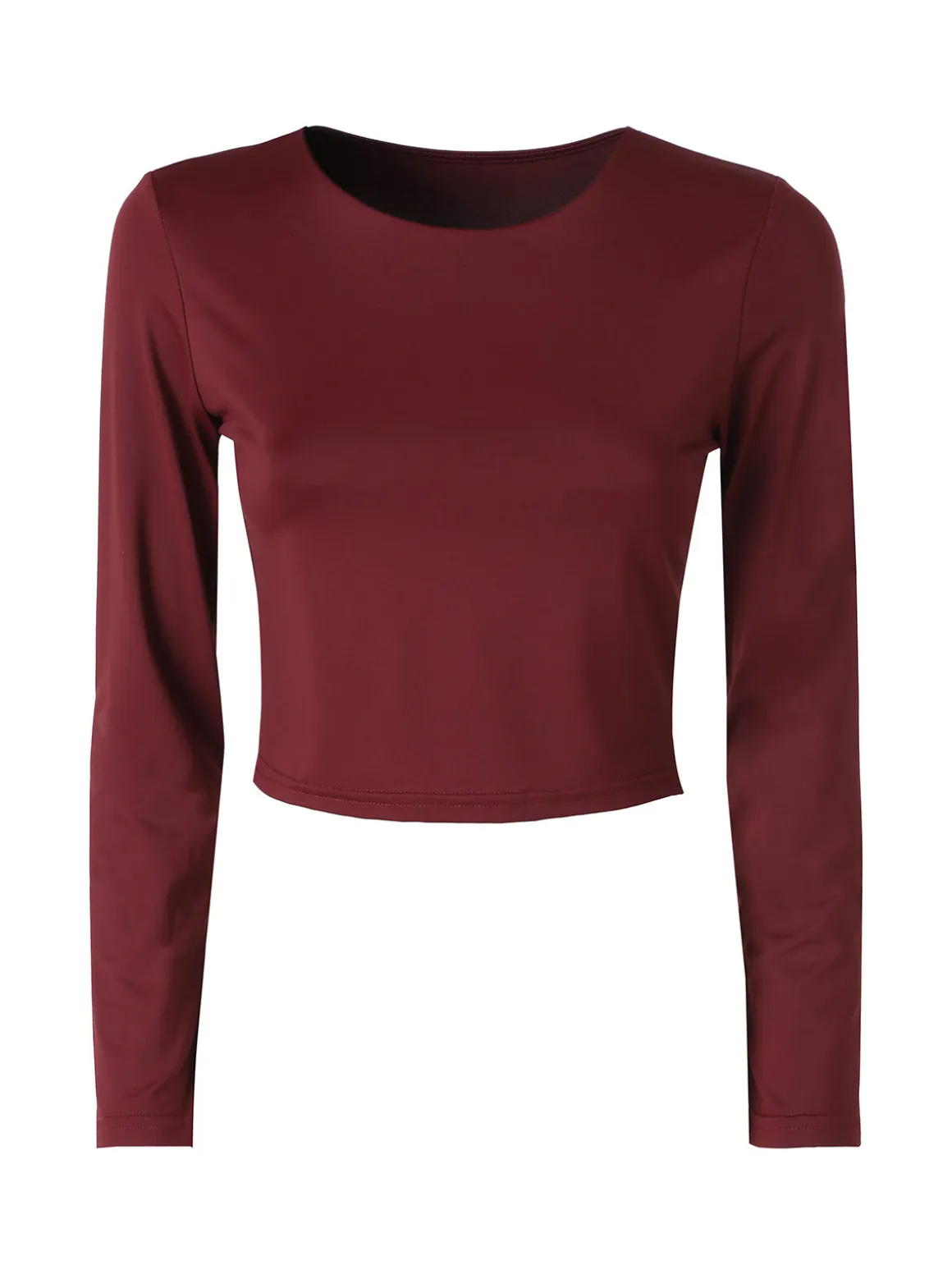 Solada Top donna cropped a maniche lunghe con scollo tondo - bordeaux