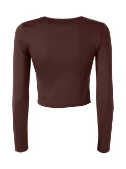 Solada Top donna cropped a maniche lunghe con scollo tondo - moro