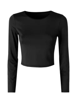 Solada Top donna cropped a maniche lunghe con scollo tondo - nero