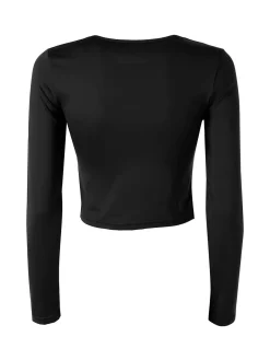Solada Top donna cropped a maniche lunghe con scollo tondo - nero