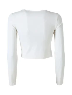 Solada Top donna cropped a maniche lunghe con scollo tondo - bianco
