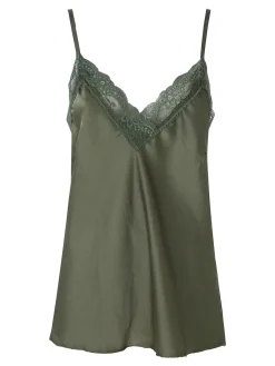 Solada Top donna effetto raso con scollo in pizzo e spalline strette - verde