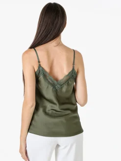 Solada Top donna effetto raso con scollo in pizzo e spalline strette - verde