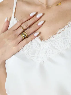 Solada Top donna effetto raso con spalline sottili e dettaglio in pizzo - bianco