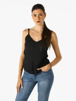 Solada Top donna effetto raso con scollo a V davanti e dietro - nero
