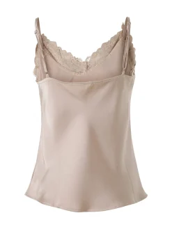 Solada Top donna effetto raso con scollo in pizzo e spalline strette - beige