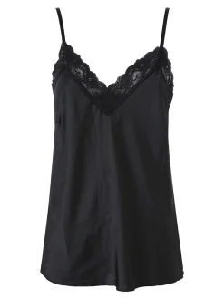 Solada Top donna effetto raso con scollo in pizzo e spalline strette - nero