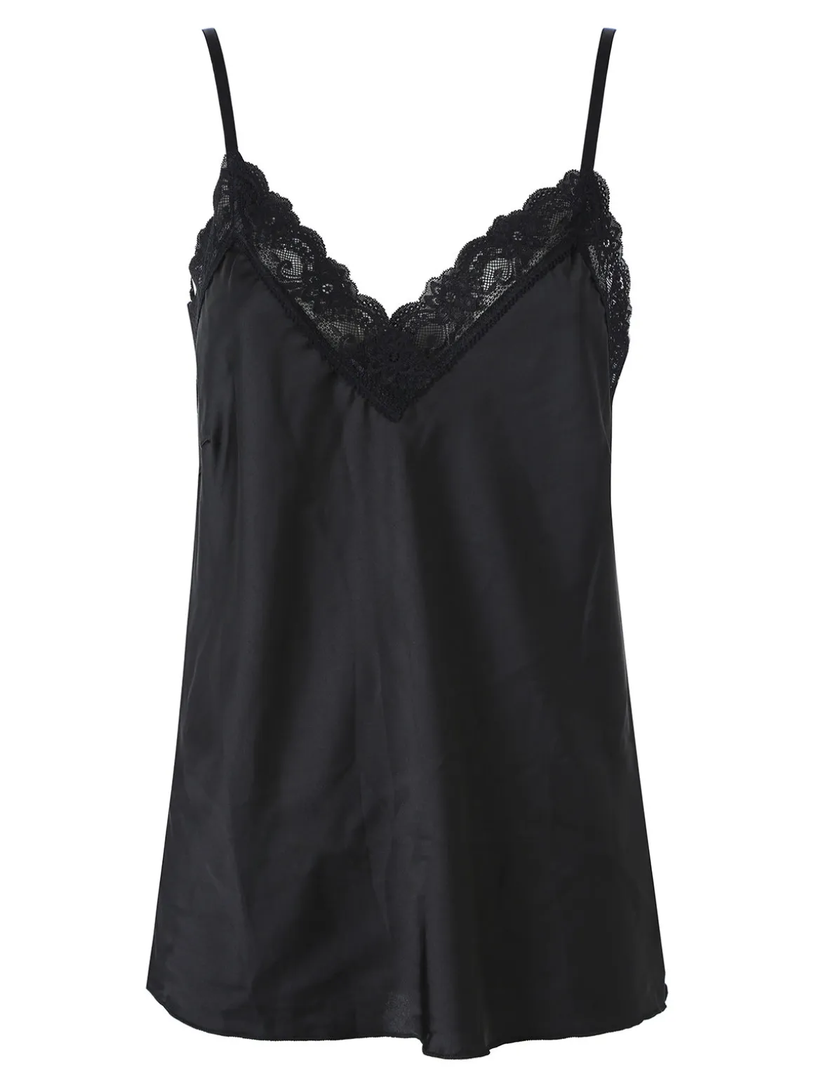 Solada Top donna effetto raso con scollo in pizzo e spalline strette - nero