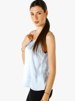 Solada Top donna effetto raso con spalline strette - azzurro