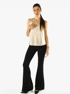 Solada Top donna effetto raso con spalline sottili e dettaglio in pizzo - beige