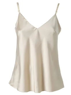 Solada Top donna effetto raso con spalline sottili e dettaglio in pizzo - beige