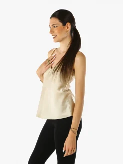 Solada Top donna effetto raso con spalline sottili e dettaglio in pizzo - beige