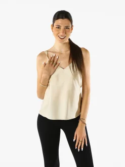 Solada Top donna effetto raso con spalline sottili e dettaglio in pizzo - beige