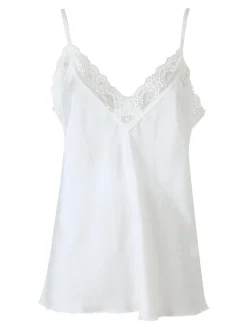 Solada Top donna effetto raso con scollo in pizzo e spalline strette - bianco