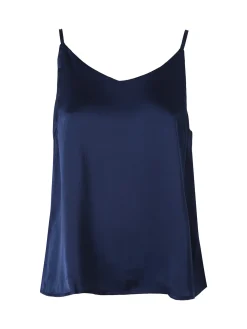 Solada Top donna effetto raso con spalline strette - blu scuro