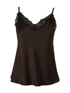 Solada Top donna effetto raso con scollo in pizzo e spalline strette - moro