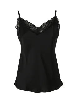 Solada Top donna effetto raso con scollo in pizzo e spalline strette - nero