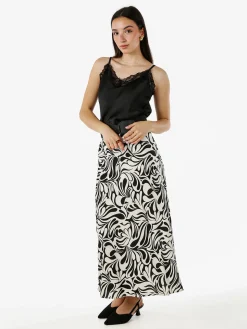 Solada Top donna effetto raso con scollo in pizzo e spalline strette - nero