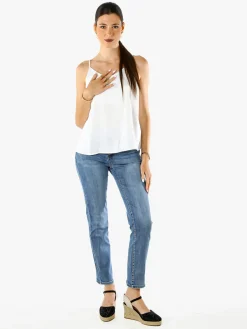 Solada Top donna effetto raso con spalline strette - bianco
