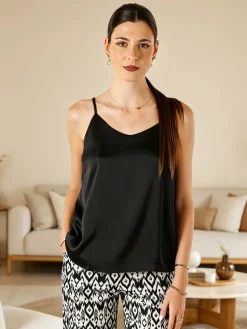 Solada Top donna effetto raso con spalline strette - nero