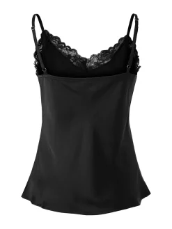 Solada Top donna effetto raso con scollo in pizzo e spalline strette - nero
