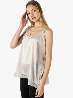 Solada Top donna effetto raso con pizzo - beige