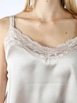 Solada Top donna effetto raso con pizzo - beige