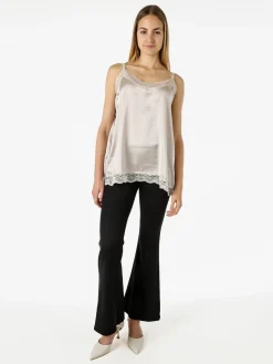 Solada Top donna effetto raso con pizzo - beige