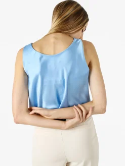 Solada Top donna effetto raso con scollo a cascata - azzurro